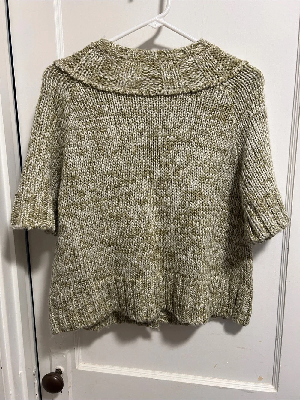 Olive Marled Short-Sleeve Knit Cardigan